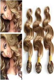 Piano Color Peruanska mänskliga hårbuntar handlar 3st Body Wave 8613 Brown and Blonde Piano Mix Color Virgin Hair Weave Extensions 788593616