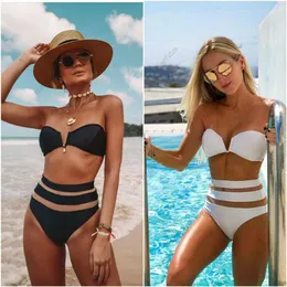 2019 maiô dividido com decote em v malha costura sexy biquíni de cintura alta bikini9188