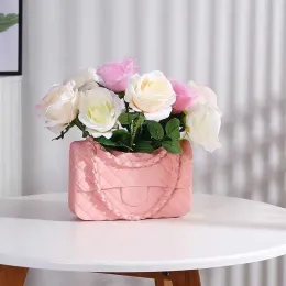 Yeni ev beyaz kadın çanta reçine flowerpot süsleri marka çanta vazo heykel el sanatları süsleme oturma odası dekor