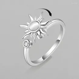 Anelli a grappolo KOFSAC 2024 Creativo Girevole Sole Zircone Regolabile per le donne Anello in argento sterling 925 Gioielli Lady Regali di San Valentino