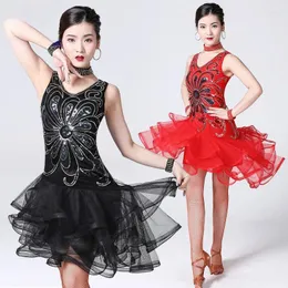 Bühne tragen 2024 Professionelle Latin Dance Kleid Frauen Pailletten Leistung Kostüm Salsa Tanzen Kleider Vier-stück