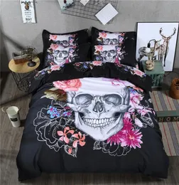 Black Cool 3D Skull Positioning Fourpiece Set Bed Sheet Pillowcase Washable and Fadeless Printed Stylish Sheets Fourpcs Set9417882