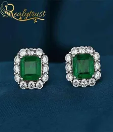 ReaLyTrust 925 Sterling Silver Syhthesis Emerald StudEarrings For Fine Fine Jewelry Hear Birthday Gift 2106169143915