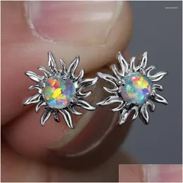 Stud Earrings Charm Female White Blue Opal Round Classic Sier Color Small Sun Trendy Bride Wedding For Drop Delivery Dhevt