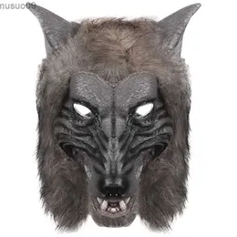 Designer Masks Werewolf Headwear Costume Mask Livselike Wolf Mask with Faux Fur Halloween Mask for Adults Cosplay Prop Animal Headgear
