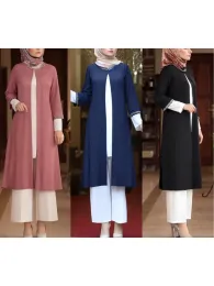 Setzt muslimische Dubai Abayas für Frauen Sonnenschutz im Nahen Osten Ramadan Robe Dreiheit Abaya bescheidenes Outfit -Kleidungsstück Luxus langes Kleid