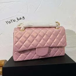 Designer Bag Pearl Iridescent Quilted Bags Classic Double Flap Gold Metal Hardware Matelasse Chain Crossbody Shoulder Handbags For Women Pink Grey White Green