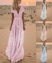 Polka Dot Maxi Dress White Elegant Women Summeress Lace Summer 2021 Vintage Fashion Sexy Deep v Boho Big Swing Long Dresses Ves C1871712