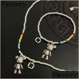 Wedding Jewelry Sets Foxanry Stamp Necklace Bracelet Trend Simple String Of Beads Design Bear Zircon Pendant Party 230608 Drop Delive Dhdu3