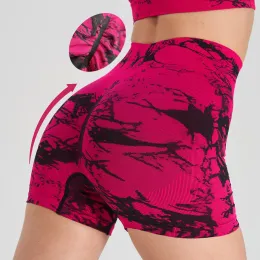 Shorts New Seamless Embroidery Tie Dye High Waist Tummy Control Push Up Workout Exercise Sport Biker Gym Fitness Yoga Shorts For Women