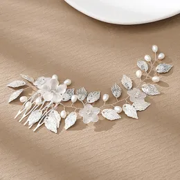 Handmade Long Fashion Pearl Metal Leaves Bridal Hairpins Headpieces Wedding Dress Accessories Hair Clips