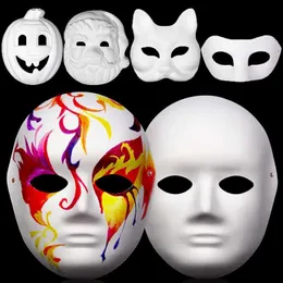 Designer masker rollplay handdrawn vit massa mask diy vuxen jul halloween fest jultomten katt räv full ansiktsmasker cosplay kostym rekvisita
