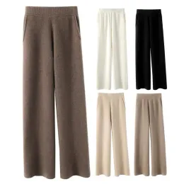 Capris 2023 Drappeggio A Vita Alta Pantaloni Larghi del Piedino Per Le Donne Autunno Inverno Casual Allentato Maglia Pantaloni Gamba Dritta Laceup Donne Pantaloni Solidi