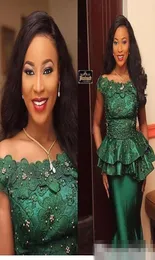 Estilo nigeriano Lace 2018 Formal Vestidos de Noite Desgaste Do Partido 3D Flora Apliques frisado caçador verde Sereia Ocasião Especial Prom Dr6296079