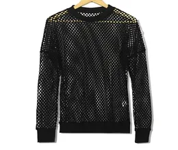 Męskie seksowne fishnet Postrzegaj przez Tshirt Długie rękaw Transparent Tshirt Homme Punk Gothic Nightclub Thirt For Men Camisetas 215299605