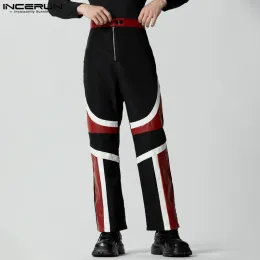 Pants Mężczyzn Pamięci Patchwork Button Butt Joggers Moda proste spodnie Mężczyznę Streetwear Pu skóra 2023 Casual Pantalon S5xl Inderun