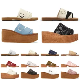 Klassische Damen-Designer-Sandalen, Espadrille-Plateau-Hausschuhe, Woody-Pantoletten, Keilabsatz, Segeltuch-Spitze-Slides, quadratische Zehenpartie, modische Damen-Slider, flache Sandalen, Größe 35–42