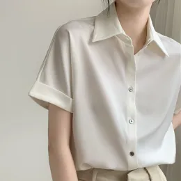 Shirt JMPRS Elegant Women Chiffon Shirt White Office Summer Short Sleeve Summer Ladies Tops Casual Loose Large Size Button Up Blouse