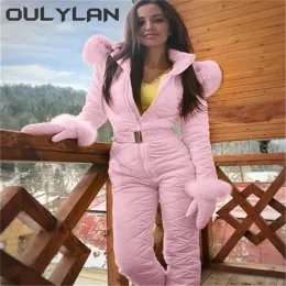 Suits Oulylan New One Piece Ski Jumpsuit Thick Winter Warm Woman's Snowboard Skisuit Outdoor Sports Skiing Pant Set Zipper Ski Suit
