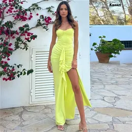 Kaaazi Halter Midi Elbise Kolsuz Zarif İnce Fit Split Uzun Elbise Pleleed Sırtsız Kadınlar Akşam Elbise Partisi Kulübü 240304