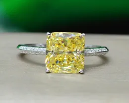 lusso nuovo argento sterling S925 ad alto tenore di carbonio diamante giallo 9 12 taglio a punta tonda moda squisito set di artigli anello da donna0396512457
