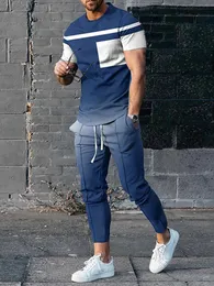 Tuta da uomo Stampata Abbigliamento sportivo Maglietta estiva a maniche corte Pantaloni Tuta Casual Joogers 2 pezzi Magliette sportive Pantaloni lunghi Set 240226