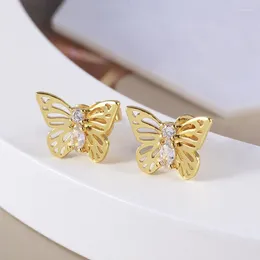 Kolczyki stadnorskie europejska i amerykańska moda biżuterii prosta pusta latająca motyl Kształt Inkrustowany cyrkon dziewczyna
