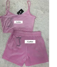 Velvet Camisole Shorts Set Two Piece Matchande ärmlös Crop Top Short Summer Juicy Tracksuit Outfits For Women Lulu Suit NOFS V78
