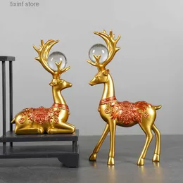 Objetos decorativos estatuetas riqueza minimalista moderna em busca de ornamentos de cervos foyer estudo decorações de escritório artesanato em resina para móveis para casa de cervos T240306