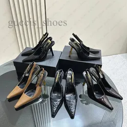 Slingback pięta pompki graham esigner lee upiększone patentowe puszki złota platowana regulowana koronkowa impreza wysoka obcasy sprzedawcy damskie sukienki buty krokodyle styl krokodyla styl