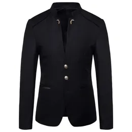 Männer Blazer Mantel Frühling Mode Taste Dekorative Chinesischen Stil Slim Fit Stehkragen Einfarbig Anzug Jacke 240223