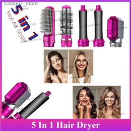 ヘアドライヤー5-in-1ヘアドライヤーホットコームセットウェットドライプロフェッショナル巻き鉄ストレートナーQ240307