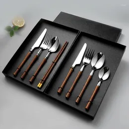 Dinnerware Sets Chicken Wing Wood Handle Stainless Steel Western Knife Fork Spoon 304 Tableware Set Aparelhode Jantar