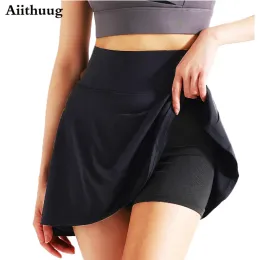 Vestidos Aiihuug Back Zipper Tennis Saias para Mulheres com Bolsos Construídos em Shorts Golf Skort Cintura Alta Esporte Atlético Activewear