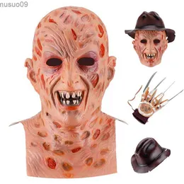 Tasarımcı Maskeleri Cadılar Bayramı Freddy Maske Krueger Killer Cosplay Eldivenleri Şapka Korku Kostümü Tam Baş Kafa Lateks Maskesi Maskerade Malzemeleri