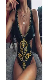 Modne bikini kobiety039s pływanie seksowna etniczna barokowa nadruk monokini stroje kąpielowe Onepiece kąpiel kąpielowy kostium kąpielowy F194S4028720