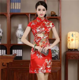 Giyim Yaz Seksi Mini Cheongsam Yeni Varış Moda Kırmızı Çinli Kadın Rayou Qipao Parti Elbise Mujer Vestido Çiçek Boyutu S M L XXL