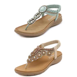 2024 Bohemian Sandals Women Slippers Wedge Gladiator Sandal Womens Elastic Beach Shoes String Bead Color2 GAI