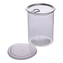 Förpackningsflaskor grossist 485 ml 85x100mm klar plastburk husdjur med pL ring metall lock lufttätt tenn kan mat ört container paket o dhngo