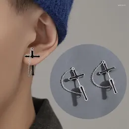 Stud Earrings Cool Hip Hop Punk Sword Cross For Men Gothic Black Long Link Chain Earing Valentine's Day Gift Brinco Masculinos