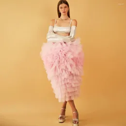 Kjolar stilfull inverterad triangelrosa tyllkjol unik design tiered bollklänning kvinnor prom party elastisk chic tutu pografi