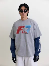 2023ss Модный бренд FAR ARCHIVE Oversize-футболка с принтом Свободная футболка с гоночным принтом в стиле ретро из чистого хлопка