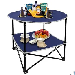 Camp Furniture Portable Picnic Table With Shelf Beach Outdoor Folding Cam Tables That Fold Up Lightweight Cup Holders Storage Bag Drop Dhs8E