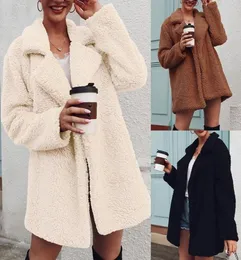 Gevşek yaka uzun palto kış sıcak polar kürk ceket turnown yaka dış giyim artı boyutu peluş kabarık Teddy Coats S3XL7802576