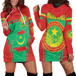 Dresses African Zone Women's Clothing Hoodie Fashion Slim Sweatshirt Dress Harajuku Print Mauritania Active Flag Hoodie Dress