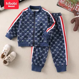 Hibobi 2prial çocuk spor sweatshirt seti şık basılı yuvarlak boyun fermuar sweatshirt ve 1-6 yaşında eşofman