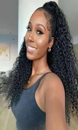 Kinki Ponytail Hairstyles Clip In Human horsetail Hair Extensions Kinky Curly Drawstring pony tail Afro puffs real humain piece1407086349