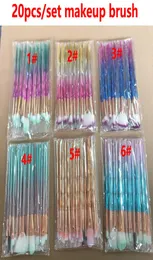 Pincéis de maquiagem de diamante 20pcs / Set Kits de pincéis de pó Rosto e pincel de olho Lote de sopro Pincéis coloridos Pincéis de fundação Beleza Cosmet6884463