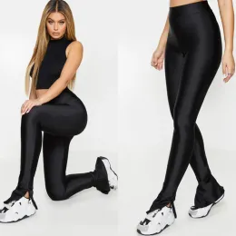 Leggings brilhante flare ginásio preto leggings calças femininas calças de cintura alta esporte alargamento correndo sweatpants