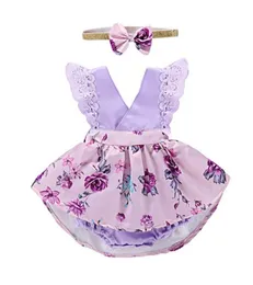 Mikrdoo roupas para bebês meninas, vestido floral, manga plissada, macacão com faixa para cabeça, 2 peças, roupa irregular infantil 7746429